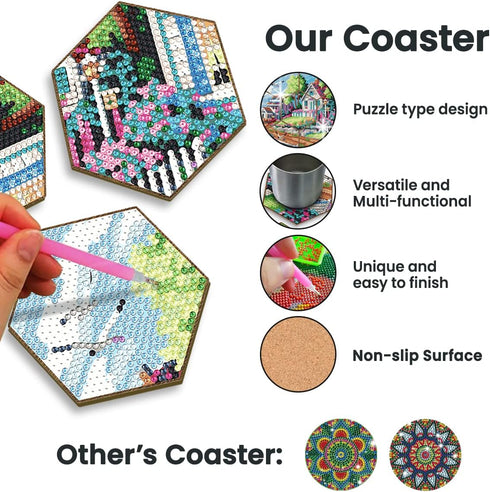 DIY Diamond Painting Coasters Kit with Holder - Set of 7 Diamond Art Coasters for Adults, Beginners & Kids for Home Décor, Diamond Art Craft Suppl...