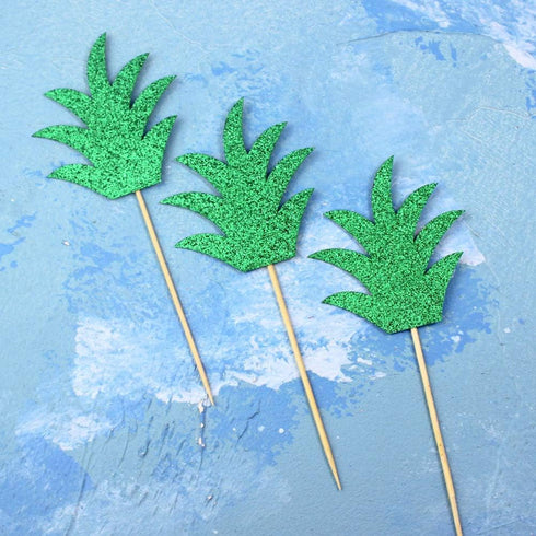 30pcs Pineapple Leaf Cake Toppers Cupcake Toppers Fruit Picks for Wedding Birthday Party Decor...