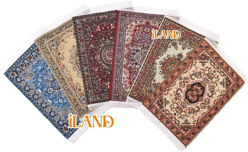 iLAND Miniature Dollhouse Accessories of Carpet for Dollhouse Furniture on 1/12 Scale and 3” - 12” Dolls, Woven Dollhouse Rugs 6” x 3.8” (2pcs Fra...