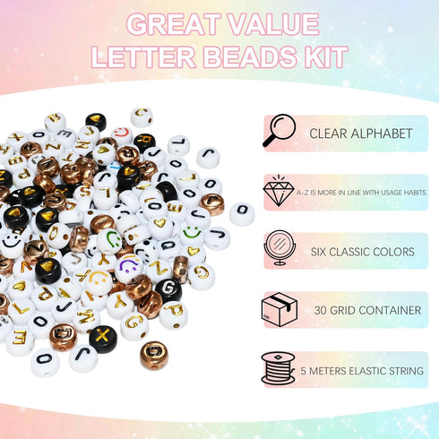 Amaney 1500 Pieces 6 Colors 4x7mm Round Acrylic Alphabet Letter Beads A-Z Mixed and Crystal Line for Jewelry Making...