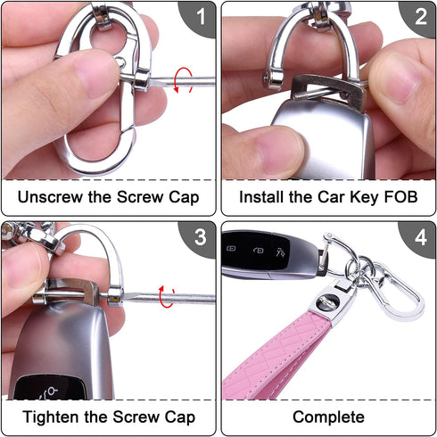 Wisdompro Microfiber Leather Car Keychain, Universal Key Fob Keychain Leather Key Chain Holder with 3 Keyrings and 1 Screwdriver for Men and Women...