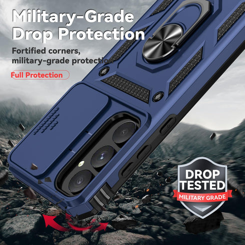 for Samsung Galaxy A55 5G Case with Camera Lens Cover HD Screen Protector, Dual Layer Military-Grade Drop Tested Magnetic Ring Holder Kickstand Pr...