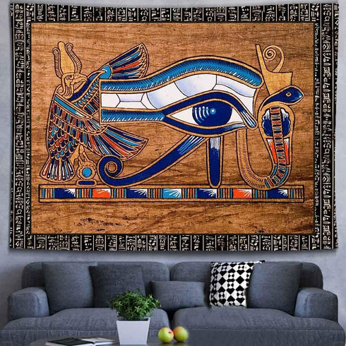 Ine Ive Egyptian Horus Eye Tapestry Ancient Egyptian Gods Pharaohs Hieroglyphic Tapestries Flannel 80x60inch for Living Room and Bedroom Decoratio...