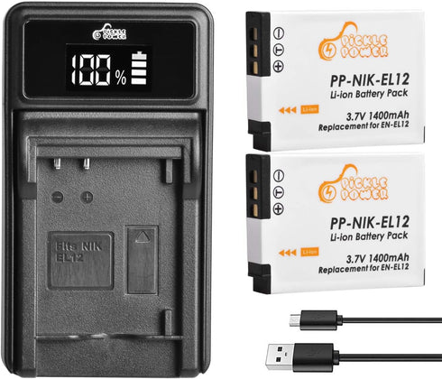 EN-EL12 Battery and LED Charger Compatible with Nikon Coolpix A1000 B600 W300 A900 AW100 AW110 AW120 AW130 S6300 S8100 S8200 S9050 S9200 S9300 S94...
