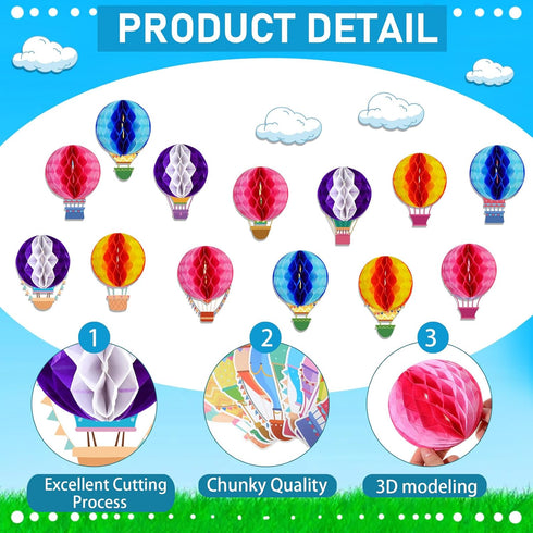 TaoBary 84 Pcs 3D Hot Air Balloon Honeycomb Bulletin Board Set Caterpillars Balloon Bulletin Board Cutouts Honeycomb Apple Popcorn Classroom Bulle...