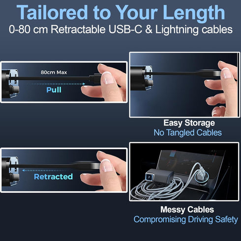 Retractable USB C Car Charger 4-in-1, 120W with 2.6ft Type C Cable, QC 3.0 & PD 3.0 Super Fast Charging for iPhone 12/13/14/15, Samsung Galaxy, iP...