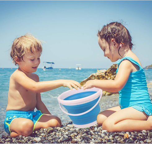 3L Jumbo Foldable Buckets, Sand Beach Toy Silicon Pails for Kids Adults, Collapisible Water Buckets Sandbox Kit Tool Multi Use for Outdoor, Cleani...