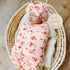DRESHOW BQUBO Baby Girl Newborn Floral Receiving Blankets with Bow Hat Headband Wooden Birth Announcement Card Set Newborn Baby Swaddling Hats Sle...
