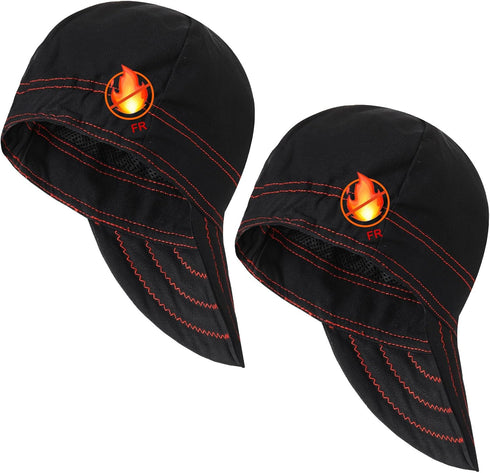 Yunsailing 2 Pcs Welding Cap Flame Resistant Welders Caps Reversible Elastic Cotton Soft Short Crown Welders Hats Men Women...