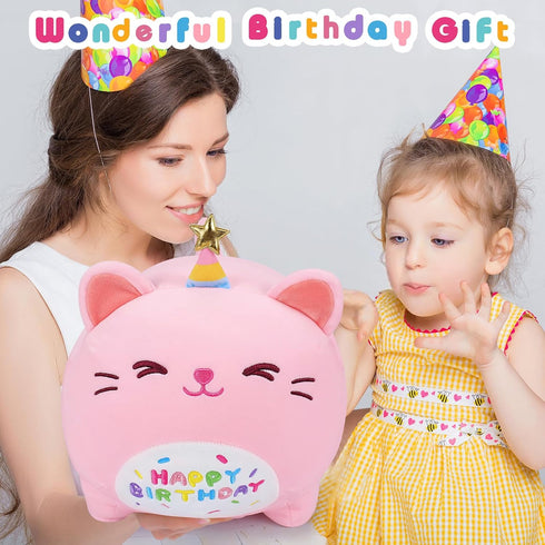 Pink Birthday Cat Plush Stuffed Animals-Gifts for Girlfriend, 16'' Pink Cat Plush, Kawaii Plushies Cat Body Pillow Cat Plushie, Kitten Plush Throw...