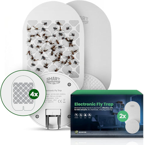 Electronic Fly Trap Kit - 2 Devices + 4 Glue Board Refills - Gnat Traps for Indoor House, Fruit Fly Trap Indoor, Bug Light Trap Indoor...