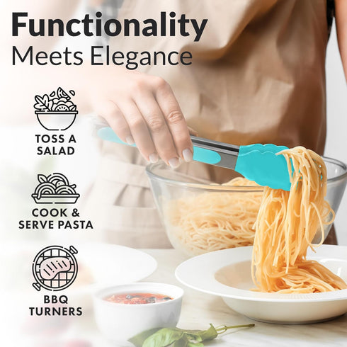 Zulay Stainless Steel Kitchen Tongs with Silicone Tips - Set of 2 (9” & 12”) Locking Cooking Tongs with Non-Slip Grip - Heat Resistant, BBQ Food T...