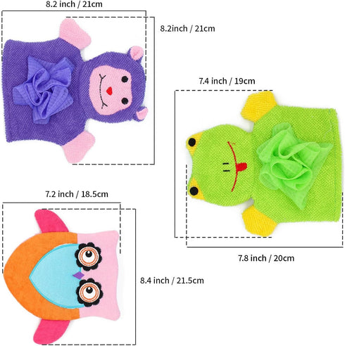 Bath Sponge Loofah for Kids Toddler Shower Kit, 3pcs Cartoon Animal Shapes, Stay Clean Bath Towel, Bathroom Kitchen Cleaning Sponges for Dishwashi...