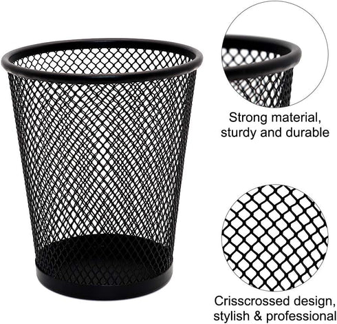 4 Pack Pen Holder Metal Mesh Pencil Holders Round Shaped Pen Holders for Desk Office Wire Mesh Container Pen Organizer,Black...