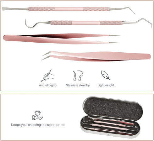 Premium Vinyl Weeding Tool Kit - Precision Stainless Steel Weeder - Hook and Pick with Fine Tweezers Crafting Set for Cricut Vinyl - by iVyne (Ros...