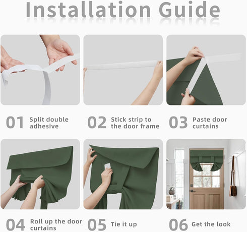 Easy-Going French Door Curtains, Thermal Insulated Privacy Blackout Door Window Tie up Curtains for Entryway Front Door, 1 Panel, 26x68 inch, Grey...