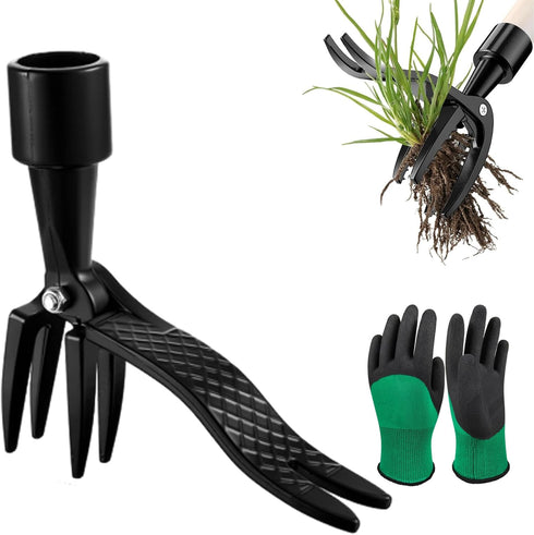 T TOVIA Weed Pulling Tool, Manual Stand Up Weed Puller Tool Head Replacement, 4-Claw Steel Head Design, with Labor Gloves (No Handle)...