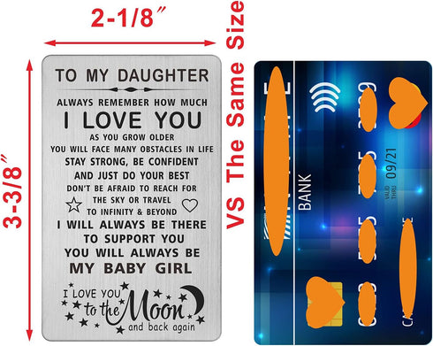 TANWIH Daughter I Love You Gifts Engraved Wallet Card, You Will Always Be My Baby Girl, To My Daughter Birthday Graduation Christmas Wedding Gifts...