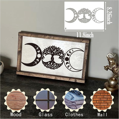 Moon Stencils for Painting on Wood, Boho Moon Stencils for Crafts Reusable Wood Burning Drawing Art Paint Stencils and Patterns for Wall Cake Cook...