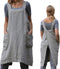 ZQFFB Pinafore Cross Back Apron for Women with Pockets Japanese Smock for Work Gardening Cooking Painting Baking...