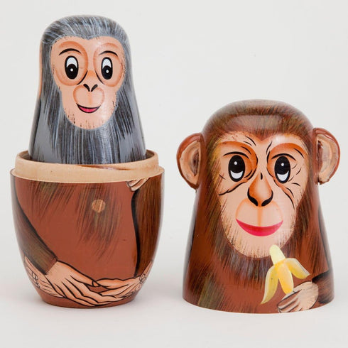 Bits and Pieces - Nesting Monkeys - Hand Painted Wooden Nesting Dolls - Matryoshka - Set of 5 Dolls from 6" Tall...