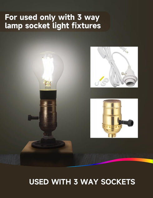 3 Way Light Bulbs 50 100 150w Equivalent, Daylight White 5000K, E26 LED Filament Light Bulbs, Three Way A19 LED Light Bulb with 90+ CRI, Bright Wh...