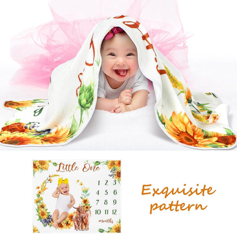 Mixweer Baby Monthly Milestone Blanket for Girl Boy 47" x 40'' Baby Cow Milestone Blankets Soft Fleece Photography Background Newborn Growth Chart...