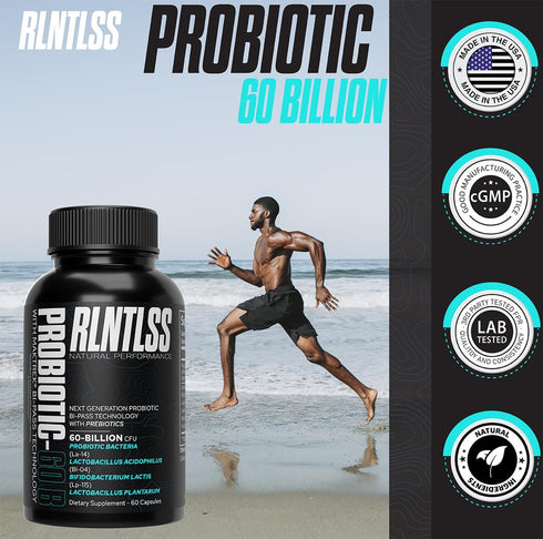 RLNTLSS - Probiotic 60 Billion CFU - 4 Strain Blend - Premium Supplement - Men and Women - Shelf Stable Probiotic Capsule - Probiotic and Prebioti...