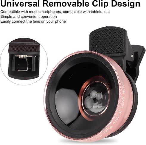 2 in 1 Cell Phone Lens Kit, 0.45X Wide Angle 12.5X Macro Phone Camera Lens, Professional Cell Phone Lens with Clip, Detachable HD Lens with Storag...