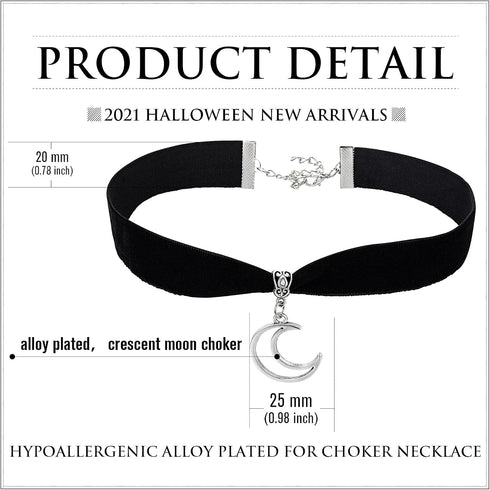 RareLove Halloween Costumes Black Velvet Gothic Collar Choker Crescent Moon Necklace Alloy Plated Gothic Accessory for Women...