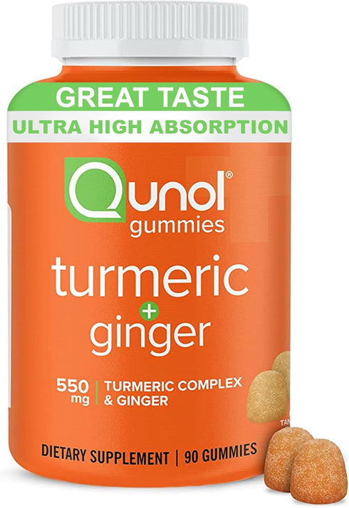Qunol Turmeric and Ginger Gummies - Joint Support Supplement with Ultra High Absorption, 90 Count Vegan and Gluten Free Gummies...