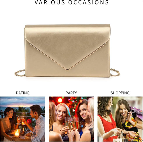 Labair Chic Vegan Leather Clutch Bag Envelope Clutch Purses for Women Evening Wedding Formal Party Handbag....