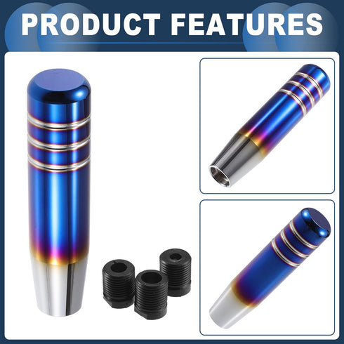 Cylinder Shift Knob, 13cm Universal for Automatic and Manual Vehicle Gear Shifter Knob with 3 Adapter Aluminum Alloy Burnt Blue, 1 Set...
