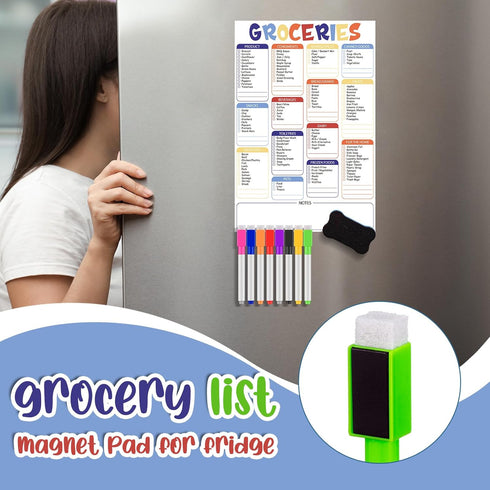 Large Grocery List Magnet Dry Erase Board for Fridge 12'' x 8'' Grocery List Magnet Pad with Magnetic Dry Erase Markers and Whiteboard Eraser for ...