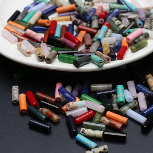40 Pcs Healing Loose Beads Cylinder Shape Natural Necklace Stone Pendants Crystal Charms for Jewelry Making DIY Craft...