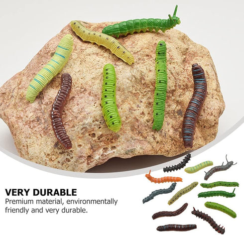 24Pcs Simulation Caterpillar Plastic Fake Worm Crawling Halloween Prank Toy Educational Learning Toys for Kids (Random Style)...
