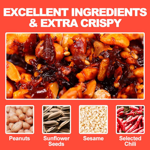 EAPC Crispy Nuts Chili Oil, Extra Crunchy Nuts Chili Sauce with Peanuts, Sunflower Seeds, Sesame, Chili Crisp Oil Sauce, Ready to Eat and Use as S...