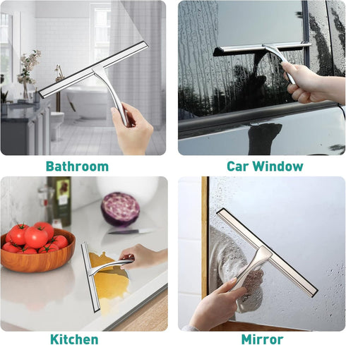 Shower Squeegee for Glass Doors,10-Inch Shower Glass Squeegee, Sliver Shower Squeegee for Shower Doors,Mirror,Windows, with Shower Door Hook and A...