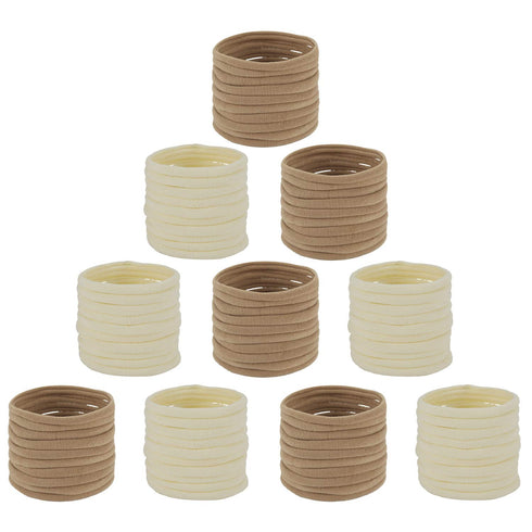 100 Pack Bulk Super Soft Stretchy Elastic Nude Skin Color Nylon Headbands Bow Khaki Brown Ivory Skinny Slim Turban Headwrap Hair Ties Ponytail Hol...