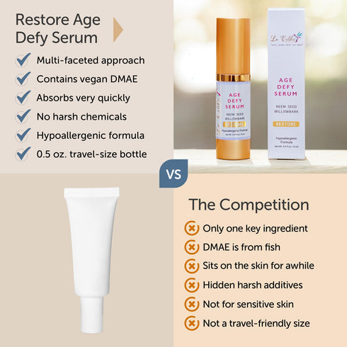 Restore Age Defying Serum - Vegan DMAE Face Firming Serum for Age Spots Removal on Face - Hypoallergenic Anti Aging Neem, White Willow, Algae, Vit...