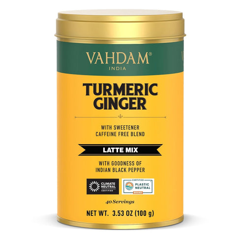 VAHDAM, Golden Milk Powder/Turmeric Ginger Latte Mix (100g, 40 Cups) Caffeine-Free | Powerful Curcumin, Turmeric Powder & Ginger | Brew Hot/Iced T...