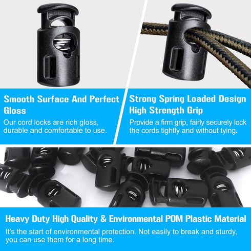 100 Pcs Plastic Cord Locks Single Hole Spring Toggle Stopper Cord Stops Fastener Toggles for Drawstrings, Paracord, Shoelaces, Bags, Clothing, and...