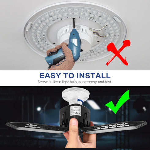 Garage Light - 2 Pack - 8000LM Glare-Free 360° Illuminator 60W 6500K Deformable Garage E26/E27 LED Light for Basements, Barn, Farmhouse and Attics...
