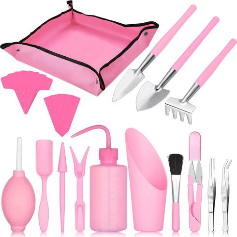 Succulent Tools,24 Pcs Mini Garden Tools Set,Transplanting Tools Miniature Succulent Hand Tools Set with Plant Potting Tarp Mat, Succulent Kit for...