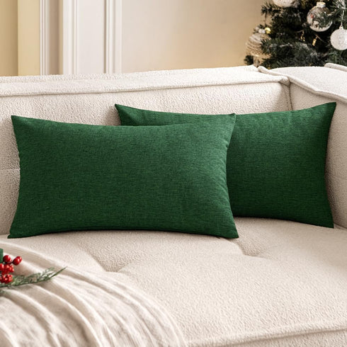 Woaboy Set of 2 Green Outdoor Throw Pillow Covers Decorative Farmhouse Linen Pillowcase Solid Waterproof Cushion Cases for Bedroom Living Room Sof...