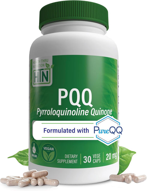 Health Thru Nutrition PQQ 20mg 30 Servings Pyrroloquinoline Quinone as PureQQ | Promotes Mitochondrial Biogenesis | Certified Vegan | Non-GMO Glut...