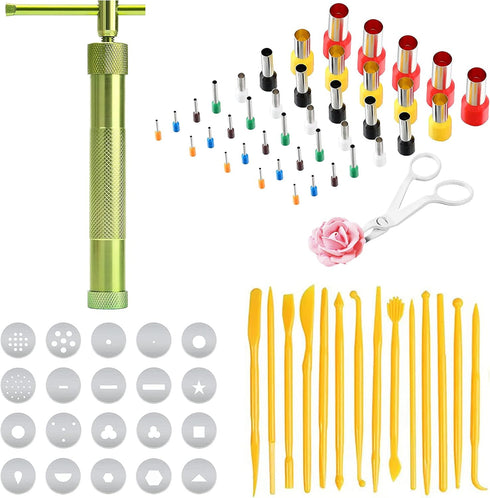 Allazone 56 PCS Polymer Clay Extruder kit, Rotary Clay Extruder with 20 Tips Sugar Extruder Disks, Polymer Clay Cutters, Clay DIY Tool for Clay Mo...