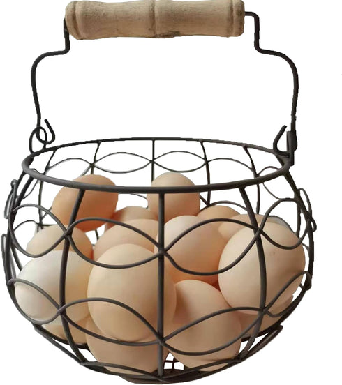 Wire Egg Basket for Gathering Fresh Eggs,Egg Baskets for Fresh Egg Farmhouse,Egg Collecting Basket,Round Metal Egg Basket With Handle,Refrigerator...
