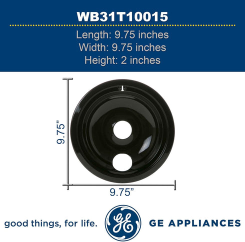 GE WB31T10015 Genuine OEM 8" Porcelain Burner Drip Bowl (Black) for GE Electric Ranges