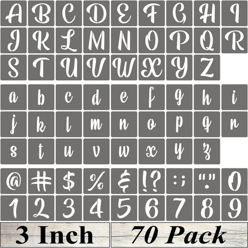 3 Inch Alphabet Letter Stencils - 70 Pack Letter Number Stencil Templates with Signs for Painting on Wood, Reusable Calligraphy Letters and Number...